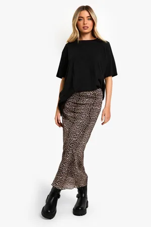Boohoo Womens Chiffon Leopard Print Midi Skirt - - 2