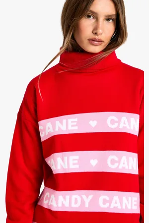 Boohoo Womens Candy Cane Turtleneck Christmas Sweater - - S