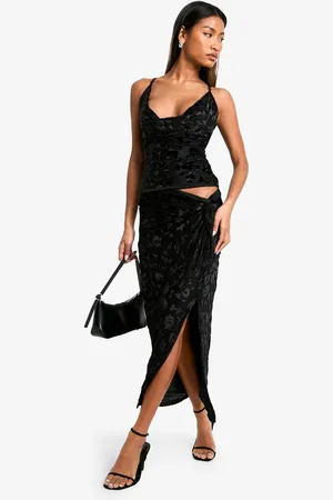Boohoo Womens Floral Devore Tie Front Midi Skirt - - 2