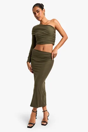 Boohoo Womens Super Soft Fold Over Waist Midi Skirt - - 2