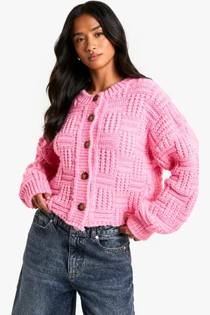 Boohoo Womens Petite Chunky Basket Stitch High Neck Knitted Cardigan - - S