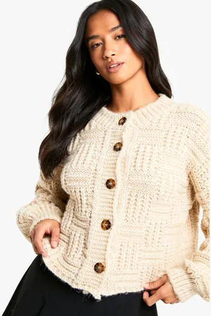 Boohoo Womens Petite Chunky Basket Stitch High Neck Knitted Cardigan - - S