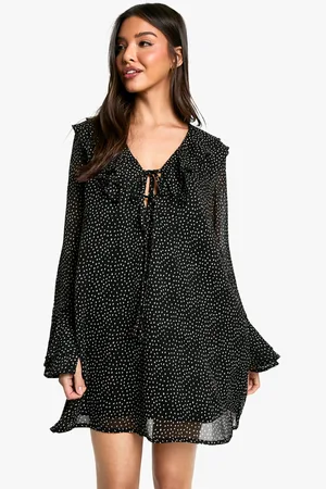 Boohoo Womens Polka Dot Ruffle Shift Mini Dress - - 4