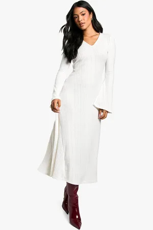 Boohoo Womens Tall Wide Rib Flare Sleeve Midi Dress - - 2
