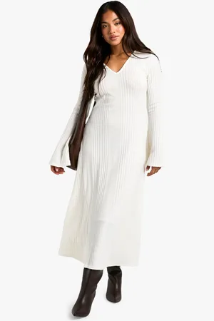 Boohoo Womens Petite Wide Rib Flare Sleeve Midi Dress - - 2