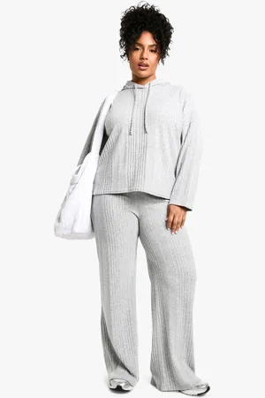 Boohoo Womens Plus Soft Rib Hoodie And Pants Knitted Set - - 12