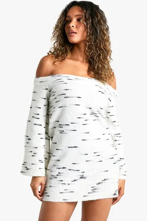 Boohoo Womens Soft Knit Marl Off The Shoulder Knitted Mini Dress - - S