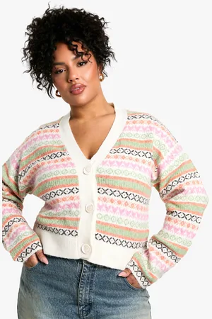 Boohoo Womens Plus Pastel Fairisle Boxy Fit Knitted Cardigan - - 12