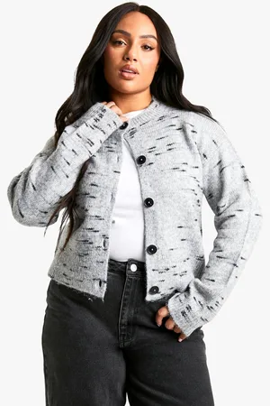 Boohoo Womens Plus Soft Knit Marl Boxy Knitted Cardigan - - 12