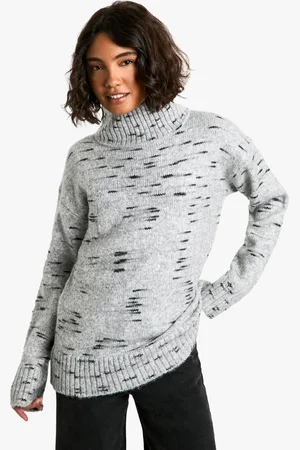 Boohoo Womens Tall Soft Knit Marl Oversized High Neck Sweater - - S