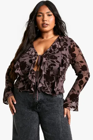 Boohoo Womens Plus Devore Tie Front Blouse - - 12