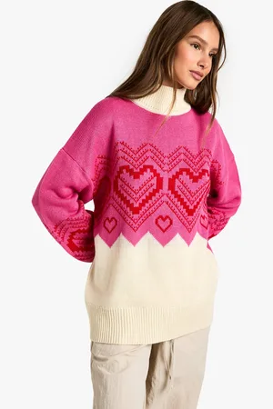 Boohoo Womens Turtleneck Heart And Farislie Christmas Sweater - - S