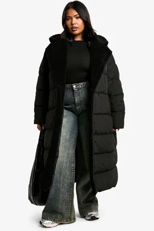 Boohoo Womens Plus Teddy Trim Puffer Coat - - 14