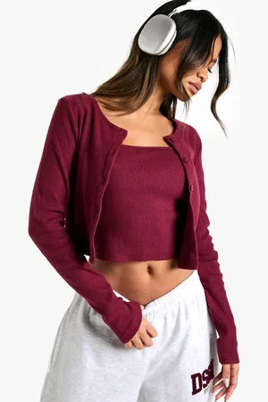 Boohoo Womens Brushed Rib Button Through Cardigan & Cami Top - - 2