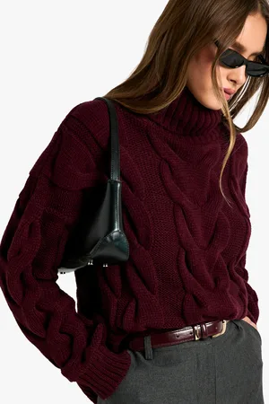 Boohoo Womens Chunky Cable Knitted Roll Neck Oversized Sweater - - S