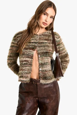 Boohoo Womens Marl Fluffy Knit Cardigan - - 2