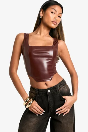 Boohoo Womens Faux Leather Square Neck Corset - - 2