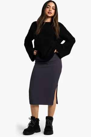 Boohoo Womens Rib Side Split Midi Skirt - - 2