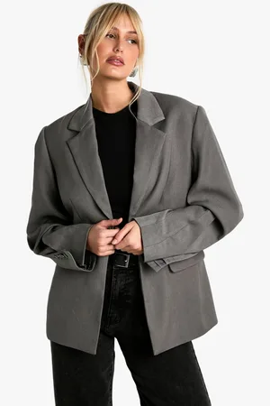 Boohoo Womens Single Breasted Button Detail Volume Sleeve Oversized Blazer - - 4