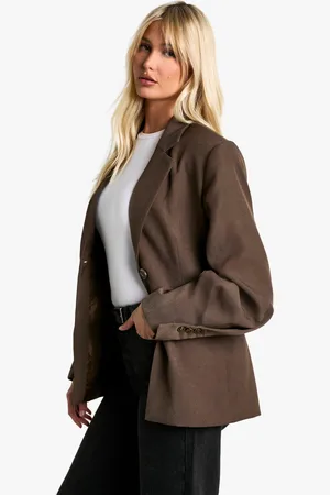 Boohoo Womens Single Breasted Button Detail Volume Sleeve Oversized Blazer - - 4