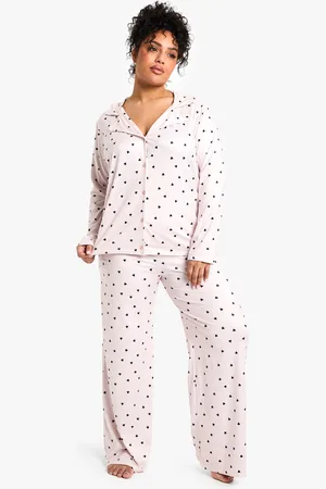 Boohoo Womens Plus Heart Print Long Sleeve & Trouser Pj Set - - 12