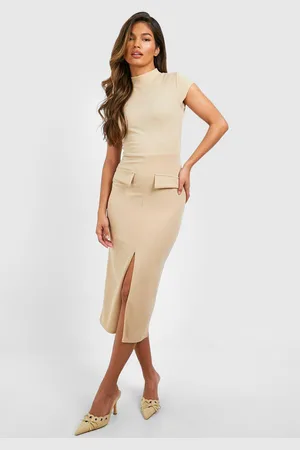 Boohoo Womens Crepe High Neck Pocket Detail Midi Dress - - 2