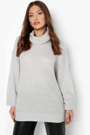 Boohoo Womens Oversized Turtleneck Rib Knitted Sweater - - S