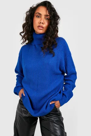 Boohoo Womens Oversized Turtleneck Rib Knitted Sweater - - S