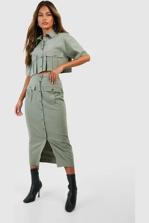Boohoo Womens Cargo Pocket Split Front Midi Skirt - - 2