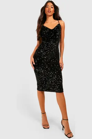 Boohoo Womens Tall Velvet Sequin Strappy Bodycon Midi Dress - - 2