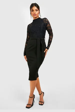 Boohoo Womens High Neck Long Sleeve Lace Midi Dress - - 2