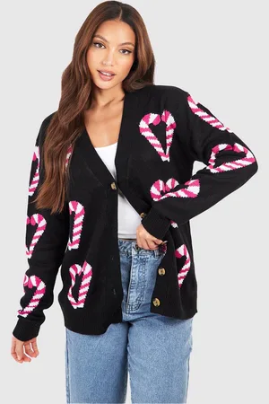 Boohoo Womens Tall Candy Cane Christmas Cardigan - - 4