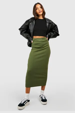 Boohoo Womens Cotton Rib Midi Skirt - - 2