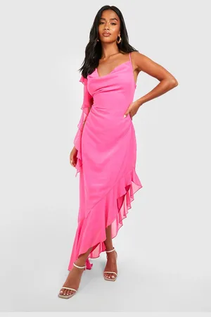 Boohoo Womens Petite Asymmetric Ruffle Midi Dress - - 2