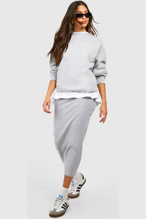 Boohoo Womens Cotton Rib Midi Skirt - - 2
