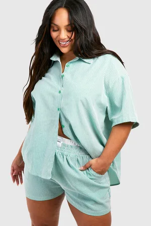 Boohoo Womens Plus Dsgn Studio Textured Stripe Shirt Co-Ord - - 12