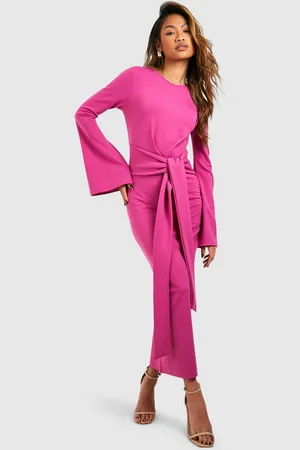 Boohoo Womens Tie Front Flared Sleeve Crepe Midi Dress - - 2