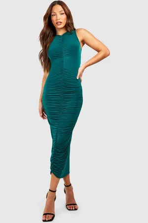 Boohoo Womens Tall Premium Soft Touch Ruched Front Midi Dress - - 2