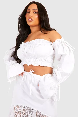 Boohoo Womens Plus Woven Off The Shoulder Flared Sleeve Crop Top - - 12