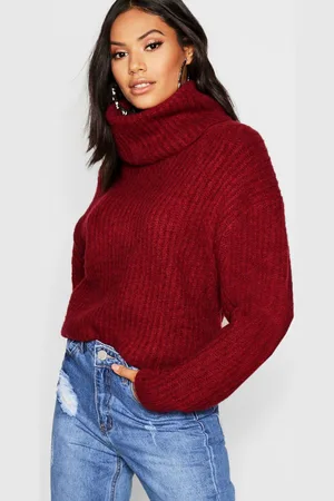 Boohoo Womens Oversized Turtleneck Rib Knitted Sweater - - S