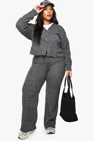 Boohoo Womens Plus Soft Rib Cardigan And Drawstring Trouser Set - - 12