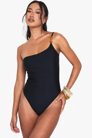 Boohoo Womens Resin Stone One Shoulder Bathing Suit - - 2