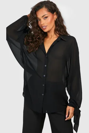 Boohoo Womens Lightweight Woven Tie Cuff Balloon Sleeve Blouse - - 10
