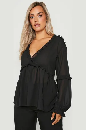 Boohoo Womens Plus Ruffle Detail Plunge Blouse - - 14