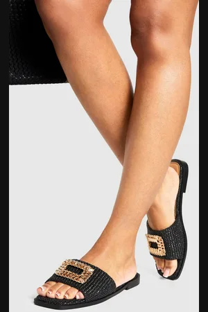 Boohoo Womens Raffia Embellished Buckle Sandals - - 5