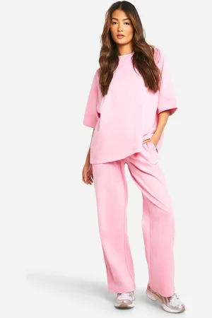 Boohoo Womens Loopback Short Sleeve Sweatshirt And Straight Leg Sweatpant Set - - S