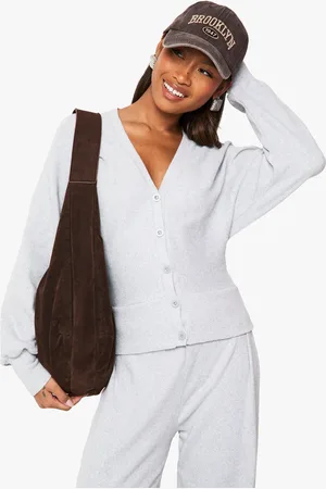 Boohoo Womens Brushed Rib V Neck Cardigan - - 2