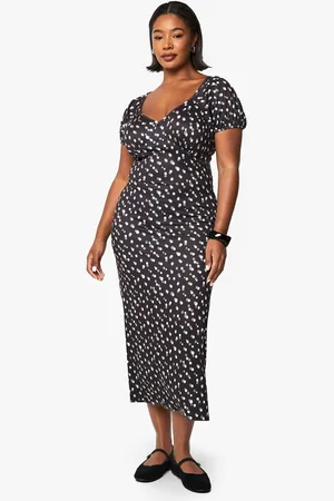 Boohoo Womens Plus Blurred Polka Dot Puff Sleeve Midaxi Dress - - 12