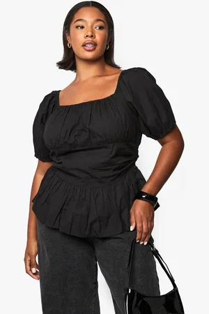 Boohoo Womens Plus Cotton Puff Sleeve Blouse - - 12