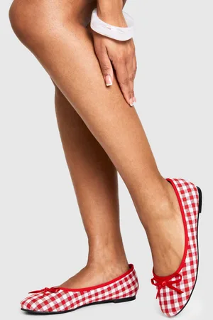 Boohoo Womens Gingham Bow Round Toe Ballet Flats - - 5